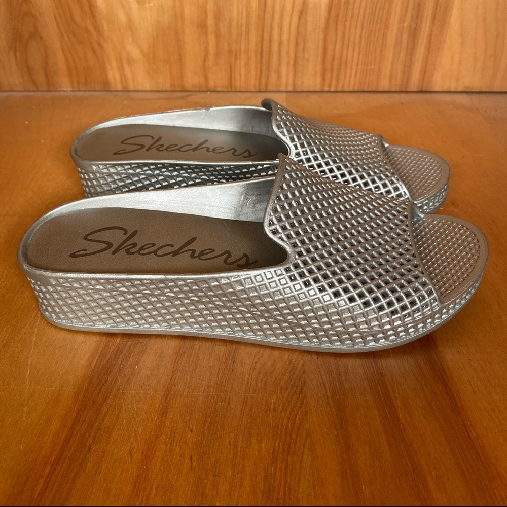 Skechers Cali Glitz Shine Game Sculpted Mesh Front Wedge Sandals TSS1150